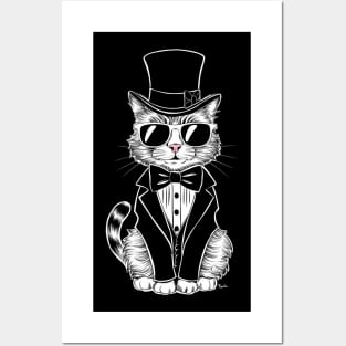 Furry cat in sunglasses vintage art Posters and Art